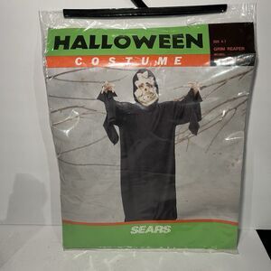 VTG Grim Reaper Costume Sears Size 4-7 Horror  Mask & Robe - NEW NOS